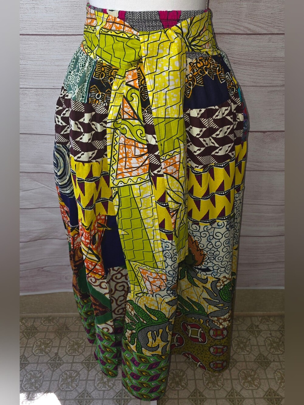 Jackpot Patchwork African Wax Print Skirt O/S (Read Description)